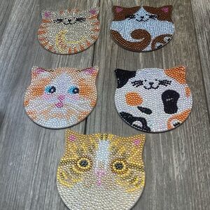 Kitty Cat Coasters 5 Diamond Dots Completed Craft Drinks Coffee Cups Assorted
